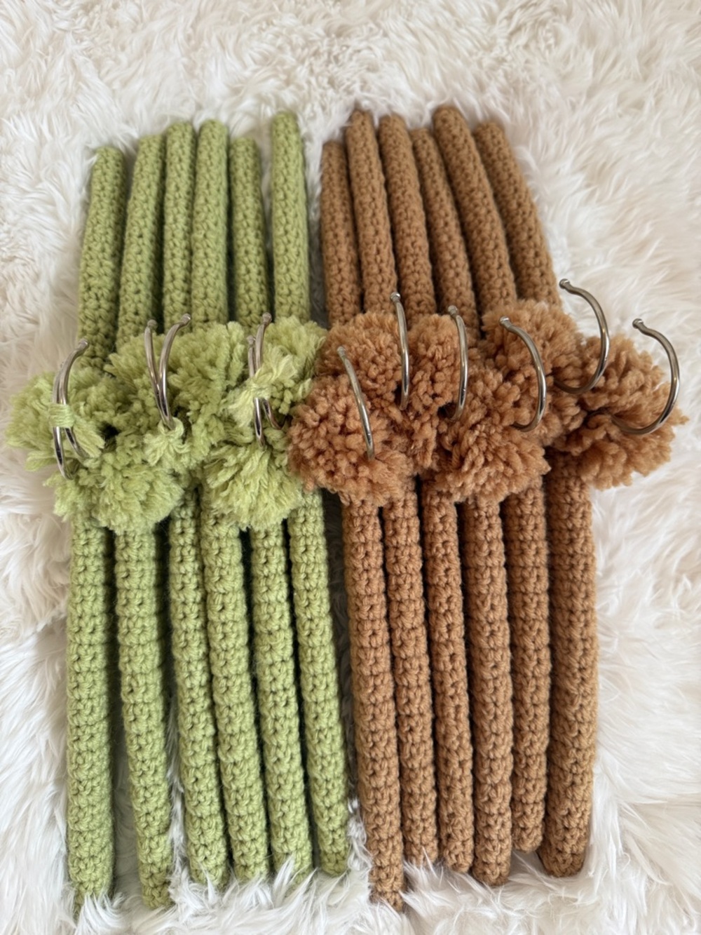 Handmade Crochet Velvet Hangers - Green & Tan Set